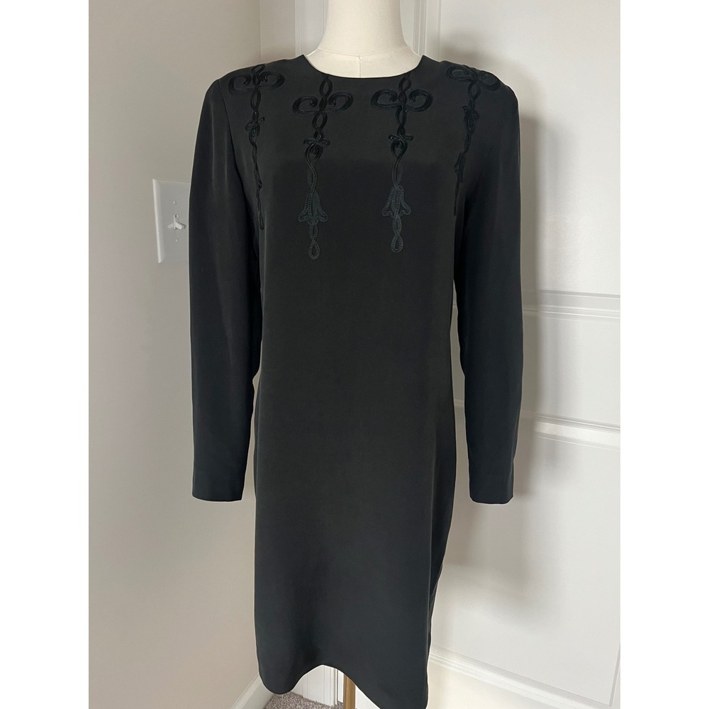 Design by Pat Argenti Women's Black Mini Long Sleeve Dress Size 4 100% Silk